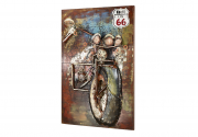 Metallbild 3D rechteckig Route 66 Motorrad als 3D Relief