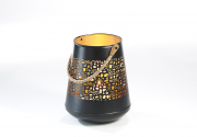 Laterne aus Metall mit Lochmuster schwarz/gold Gr��e M ohne Deko