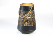 Laterne aus Metall mit Lochmuster schwarz/gold Gr��e L ohne Deko