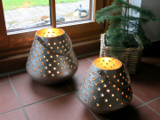 Laterne aus Metall mit augestanzten Sternen silber/gold Gr��e M ohne Deko