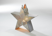 Laterne STERN mit filigranem Blattmuster Metall silber/gold M ohne Deko