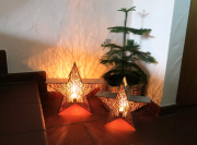 Laterne STERN mit filigranem Blattmuster Metall silber/gold M ohne Deko