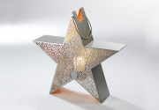 Laterne STERN mit filigranem Blattmuster Metall silber/gold L ohne Deko