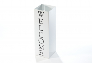 Schirmst�nder WELCOME eckig aus Metall wei� mit Print