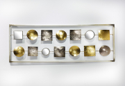 Wanddekoration Metall Kreise und Quadraten in Gold Silber mit Spiegelelementen