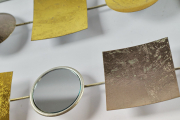 Wanddekoration Metall Kreise und Quadraten in Gold Silber mit Spiegelelementen