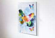 Wandbild Metall m. einem ausgestanzten 3D Schmetterling in bunten Aquarellt�nen
