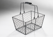 Drathkorb rechteckig aus Metall schwarz mit Henkeln