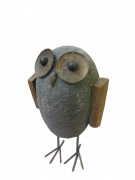 Deko Vogel aus wetterfestem Steinguss mit Metalldekoration 50 cm