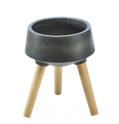 Pflanztopf SVEA mit Holzgestell aus Buche in Dunkelgrau