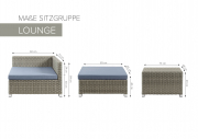 M�belgruppe LOUNGE Polyrattan Sessel Hocker Tisch Polster Kissen S/11